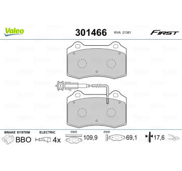 Sada brzdových destiček, kotoučová brzda VALEO 301466