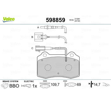 Sada brzdových destiček, kotoučová brzda VALEO 598859