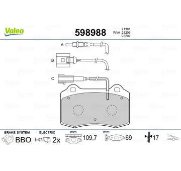 Sada brzdových destiček, kotoučová brzda VALEO 598988