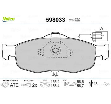 Sada brzdových destiček, kotoučová brzda VALEO 598033