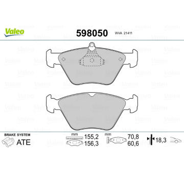 Sada brzdových destiček, kotoučová brzda VALEO 598050