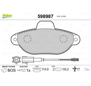 Sada brzdových destiček, kotoučová brzda VALEO 598987