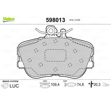 Sada brzdových destiček, kotoučová brzda VALEO 598013