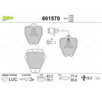 Sada brzdových destiček, kotoučová brzda VALEO 601570