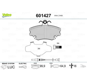 Sada brzdových destiček, kotoučová brzda VALEO 601427