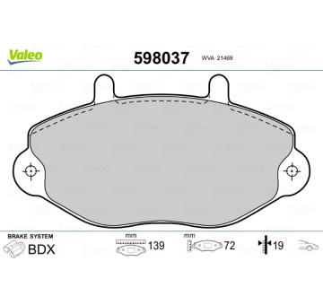 Sada brzdových destiček, kotoučová brzda VALEO 598037