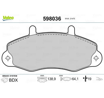 Sada brzdových destiček, kotoučová brzda VALEO 598036