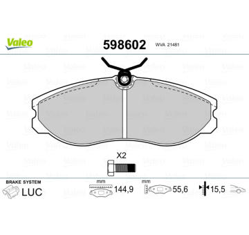 Sada brzdových destiček, kotoučová brzda VALEO 598602