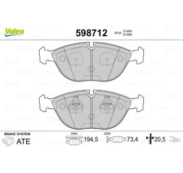 Sada brzdových destiček, kotoučová brzda VALEO 598712