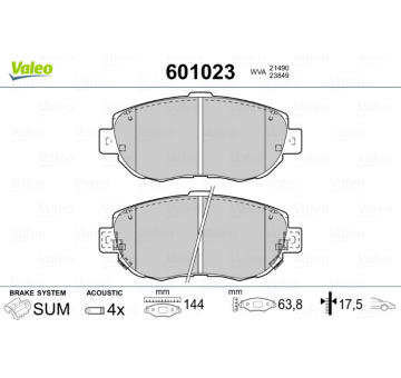 Sada brzdových destiček, kotoučová brzda VALEO 601023
