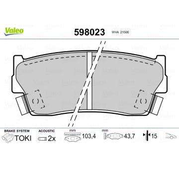 Sada brzdových destiček, kotoučová brzda VALEO 598023