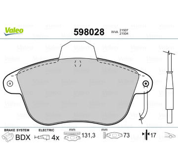 Sada brzdových destiček, kotoučová brzda VALEO 598028