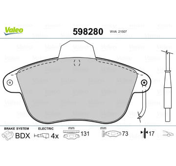 Sada brzdových destiček, kotoučová brzda VALEO 598280