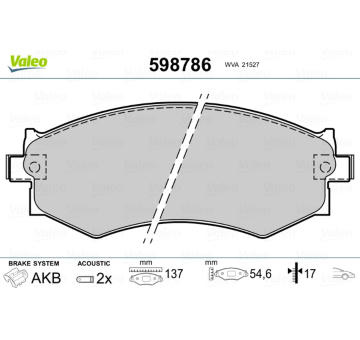 Sada brzdových destiček, kotoučová brzda VALEO 598786