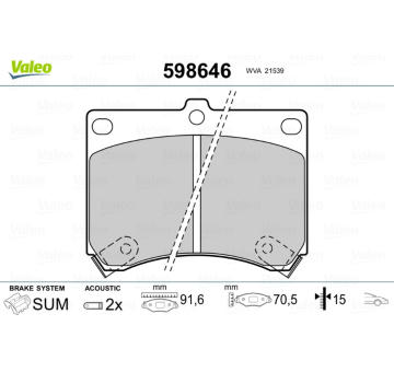 Sada brzdových destiček, kotoučová brzda VALEO 598646