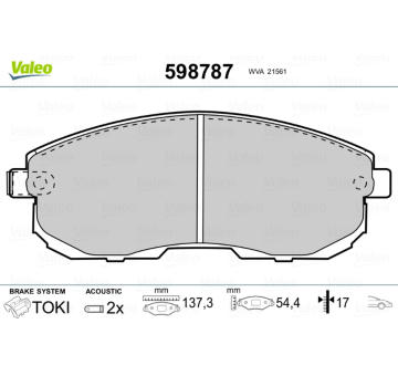 Sada brzdových destiček, kotoučová brzda VALEO 598787