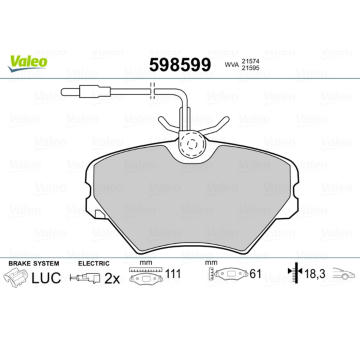 Sada brzdových destiček, kotoučová brzda VALEO 598599