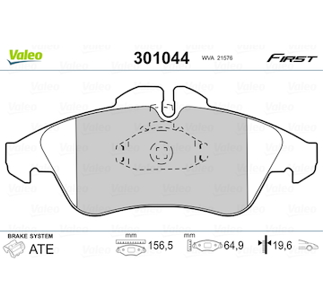 Sada brzdových destiček, kotoučová brzda VALEO 301044