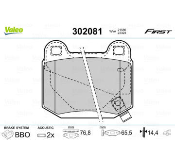 Sada brzdových destiček, kotoučová brzda VALEO 302081