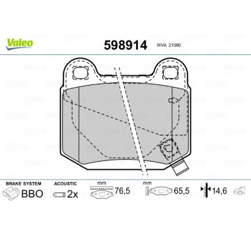 Sada brzdových destiček, kotoučová brzda VALEO 598914