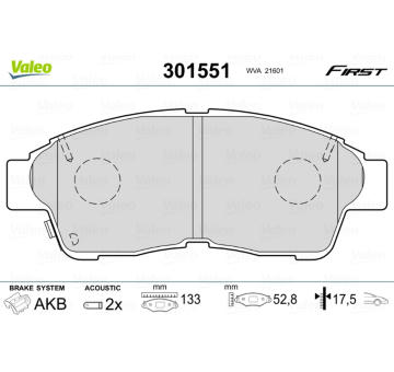 Sada brzdových destiček, kotoučová brzda VALEO 301551