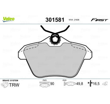 Sada brzdových destiček, kotoučová brzda VALEO 301581