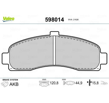 Sada brzdových destiček, kotoučová brzda VALEO 598014