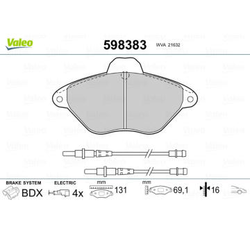 Sada brzdových destiček, kotoučová brzda VALEO 598383