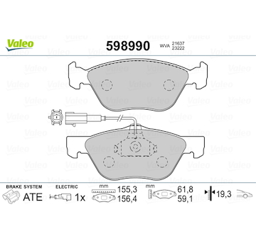 Sada brzdových destiček, kotoučová brzda VALEO 598990