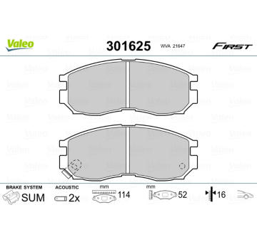 Sada brzdových destiček, kotoučová brzda VALEO 301625