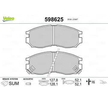 Sada brzdových destiček, kotoučová brzda VALEO 598625