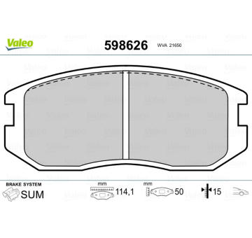 Sada brzdových destiček, kotoučová brzda VALEO 598626