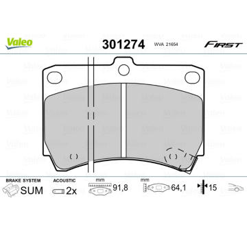 Sada brzdových destiček, kotoučová brzda VALEO 301274