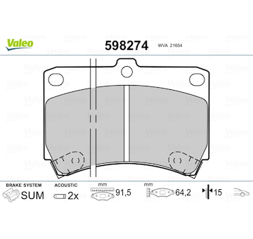 Sada brzdových destiček, kotoučová brzda VALEO 598274