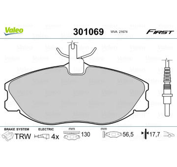 Sada brzdových destiček, kotoučová brzda VALEO 301069