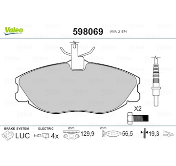 Sada brzdových destiček, kotoučová brzda VALEO 598069