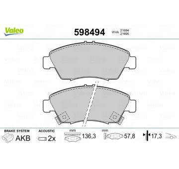 Sada brzdových destiček, kotoučová brzda VALEO 598494
