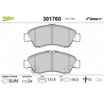 Sada brzdových destiček, kotoučová brzda VALEO 301760