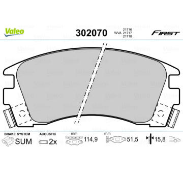 Sada brzdových destiček, kotoučová brzda VALEO 302070