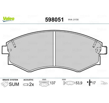 Sada brzdových platničiek kotúčovej brzdy VALEO 598051