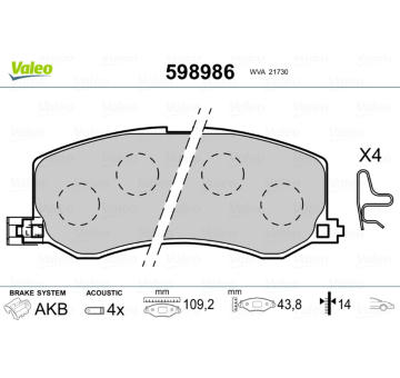 Sada brzdových destiček, kotoučová brzda VALEO 598986