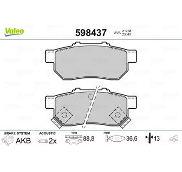 Sada brzdových destiček, kotoučová brzda VALEO 598437