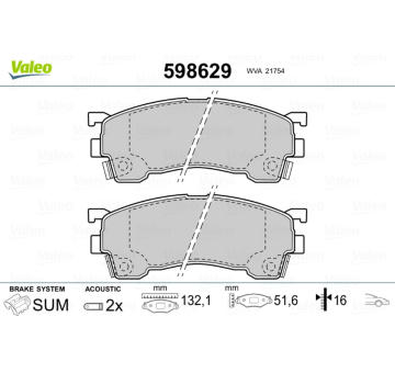 Sada brzdových destiček, kotoučová brzda VALEO 598629