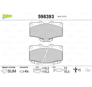 Sada brzdových destiček, kotoučová brzda VALEO 598393