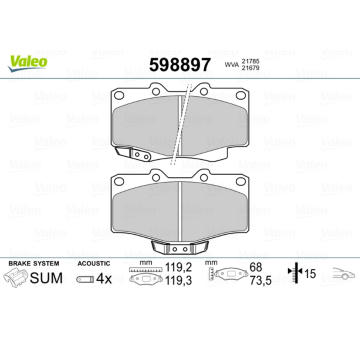 Sada brzdových destiček, kotoučová brzda VALEO 598897