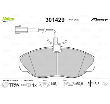 Sada brzdových destiček, kotoučová brzda VALEO 301429