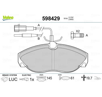 Sada brzdových destiček, kotoučová brzda VALEO 598429