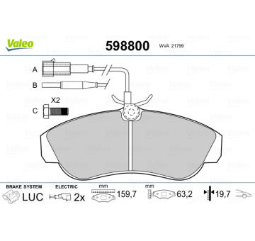 Sada brzdových destiček, kotoučová brzda VALEO 598800