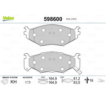 Sada brzdových destiček, kotoučová brzda VALEO 598600