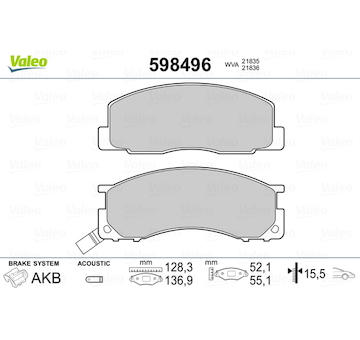 Sada brzdových destiček, kotoučová brzda VALEO 598496